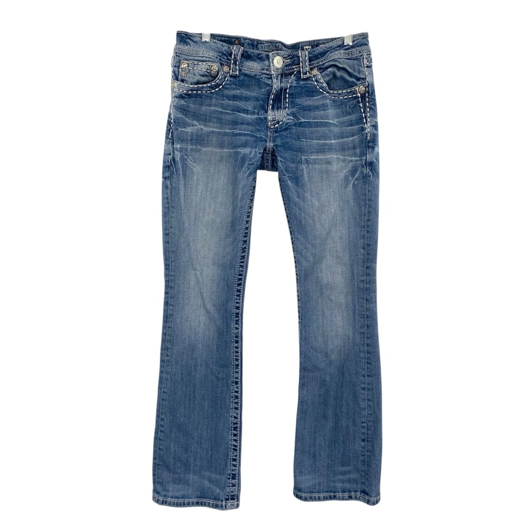 Miss Me Buckle Embroidered Signature Boot Denim Distresses Jeans